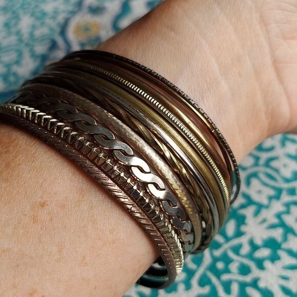Set of 11 Brass Bangle Bracelets - Picture 2 of 5